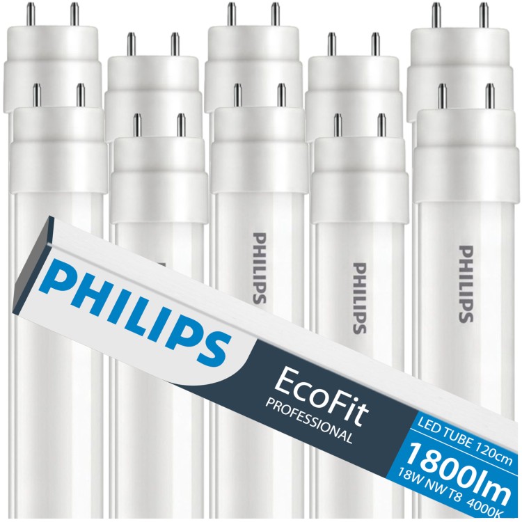 ZESTAW 10x Świetlówka Tuba LED 120cm 18W 4000k 1800lm G13 Philips Neutralna