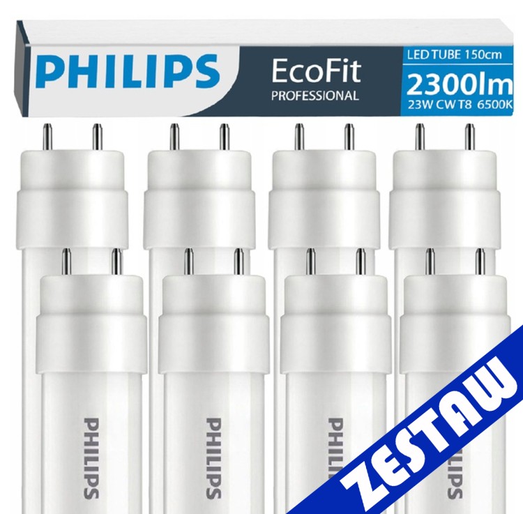 ZESTAW 8x Philips Tuby Świetlówki LED 150cm 23W = 64W 2300lm 6500K 20000h EcoFit