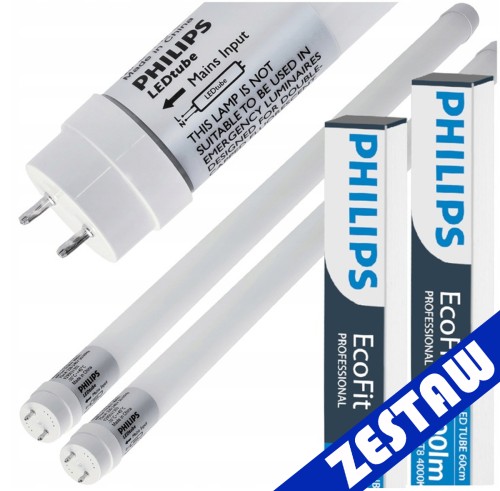 ZESTAW 2x Philips Świetlówka LED Tuba 60cm 9W = 18W 900lm 4000K 20 000h T8 EcoFit