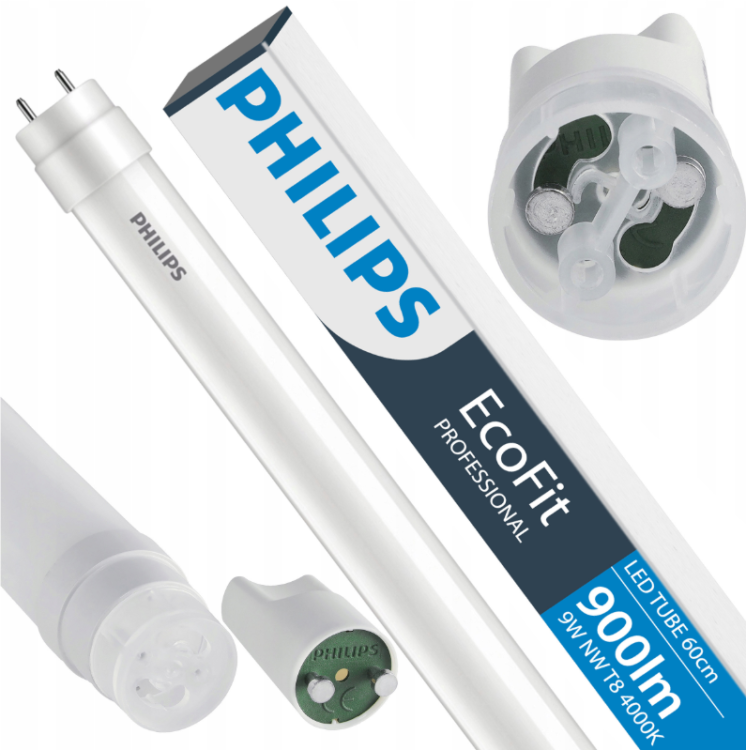 ZESTAW 2x Philips Świetlówka LED Tuba 60cm 9W = 18W 900lm 4000K 20 000h T8 EcoFit