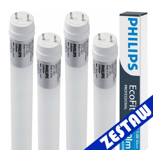 ZESTAW 4x Philips Świetlówka LED Tuba 60cm 9W = 18W 900lm 4000K 20 000h T8 EcoFit