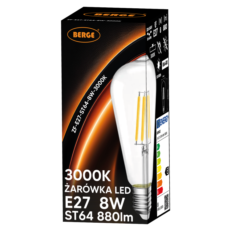 6x Żarówka LED E27 Filament ST64 6W 110lm/W 3000K