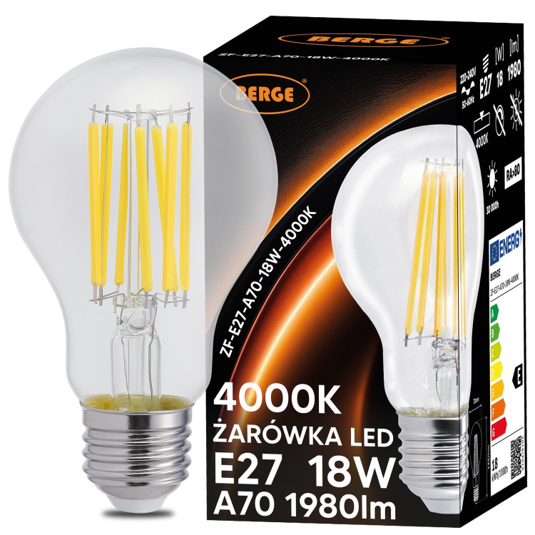 6x Żarówka LED E27 Filament 18W 110lm/W 4000K