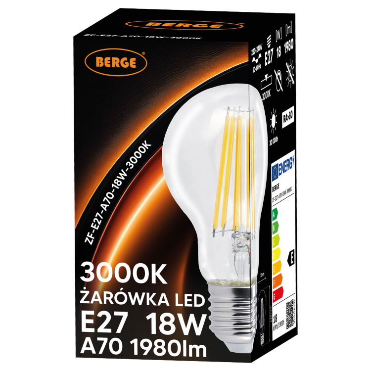 6x Żarówka LED E27 Filament 18W 110lm/W 3000K