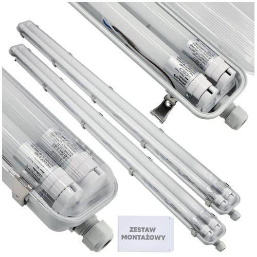 2x Oprawa Hermetyczna Philips 128cm + 4x Świetlówki LED Wodoszczelna Do Garażu