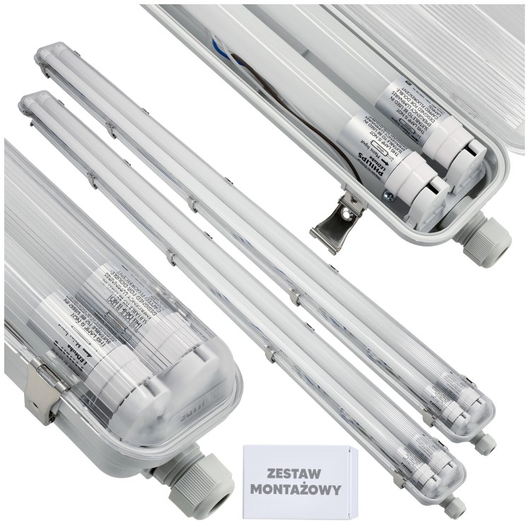 2x Oprawa Hermetyczna Philips 128cm + 4x Świetlówki LED Wodoszczelna Do Garażu