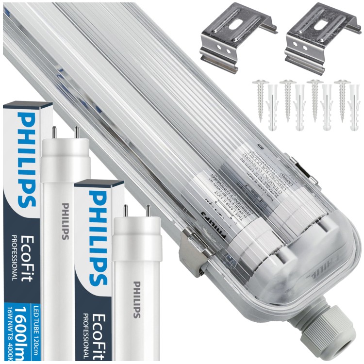 4x Oprawa Hermetyczna Philips 128cm + 8x Świetlówki LED Wodoszczelna Do Garażu
