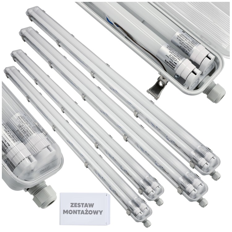4x Oprawa Hermetyczna Philips 128cm + 8x Świetlówki LED Wodoszczelna Do Garażu