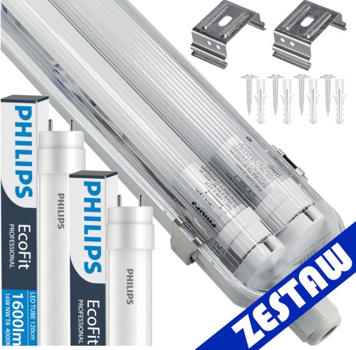 2x Oprawa Hermetyczna Philips 128cm + 4x Świetlówki LED Wodoszczelna Do Garażu