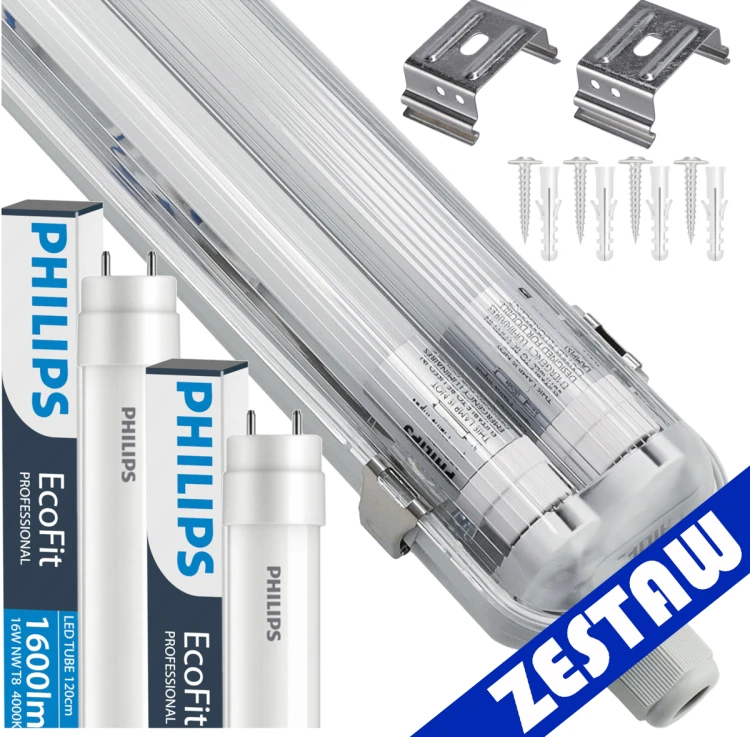 2x Oprawa Hermetyczna Philips 128cm + 4x Świetlówki LED Wodoszczelna Do Garażu