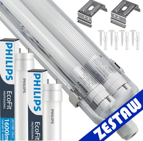 4x Oprawa Hermetyczna Philips 128cm + 8x Świetlówki LED Wodoszczelna Do Garażu