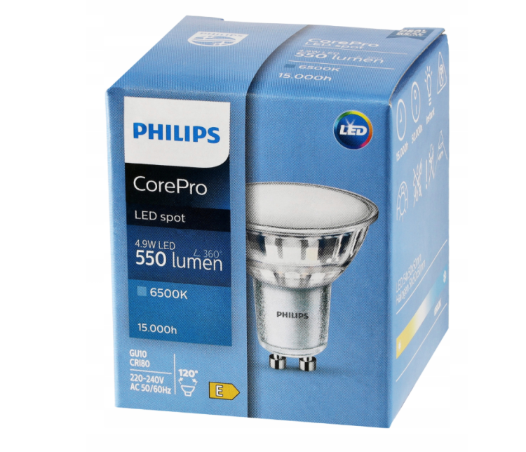 ZESTAW 3x Philips Żarówka GU10 4,9W = 50W 550lm 112lm/W 6500K EyeComfort CorePro