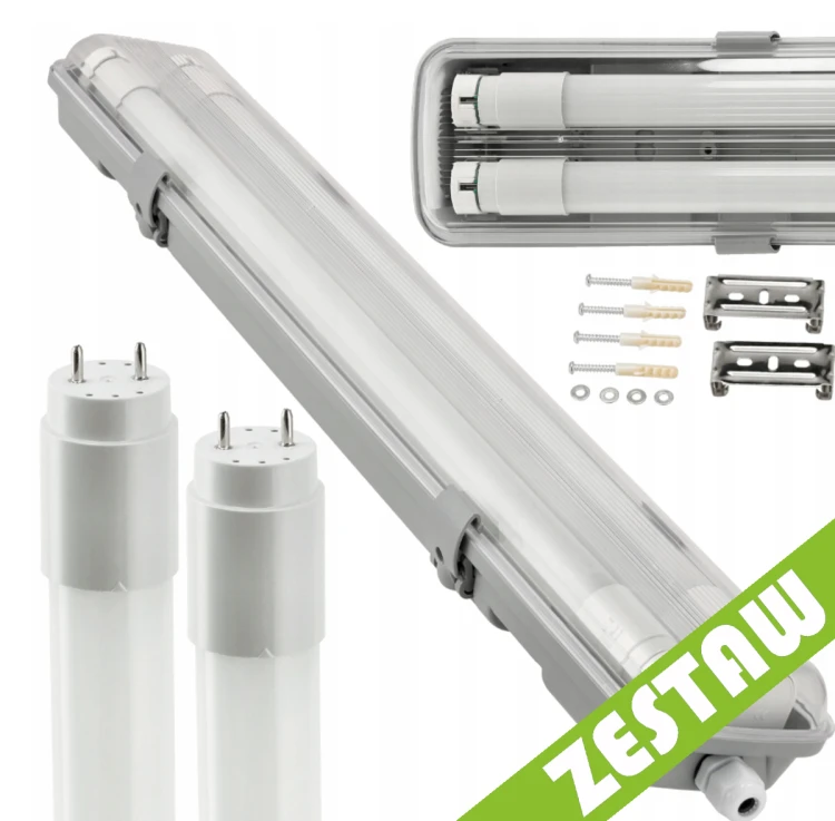 ZESTAW Oprawa Hermetyczna 120cm lampa + 2x Świetlówki LED Wodoszczelna 6000K Zimna