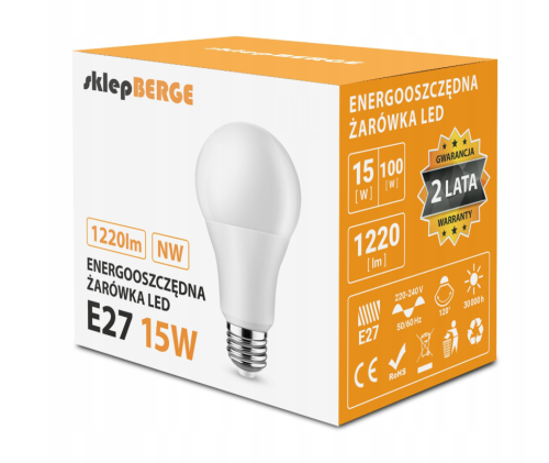 ZESTAW 6x Żarówka LED E27 A60 15W 1200lm 3000K Energooszczędna LEDOWA BERGE
