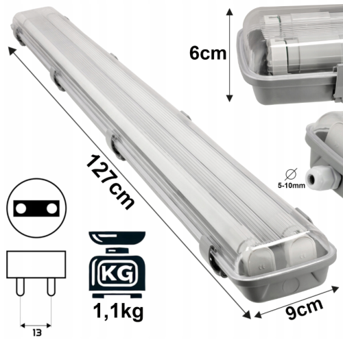 ZESTAW 2x Oprawa Hermetyczna 120cm lampa + świetlówki Tuby LED Do Warsztatu Garażu