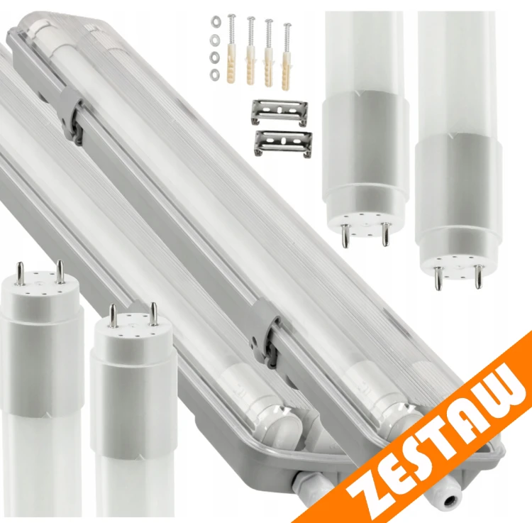 ZESTAW 2x Oprawa Hermetyczna 2x120 + 4x Świetlówka Tuba LED 18W 1800lm 4000K