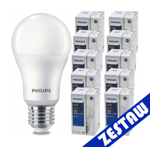 ZESTAW 10 sztuk. Żarówki PHILIPS LED E27 10W = 75W 1055lm Neutralna 4000K LEDBulb