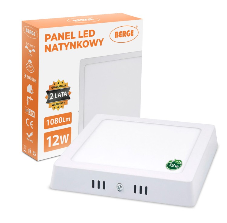 Panel LED natynkowy kwadratowy - 12W - 1140lm - biały zimny