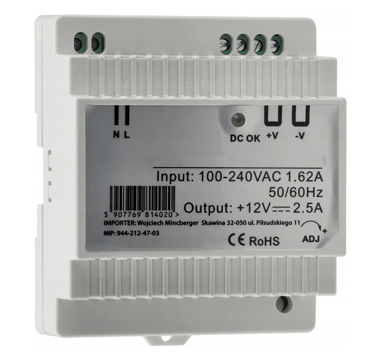 Zasilacz na szynę DIN - 2V - 30W - 2.5A - regulowany
