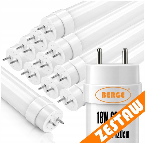 10x Tuba Świetlówka LED 120cm T8 18W = 36W 1800lm 6000K Mocne Światło Zimne