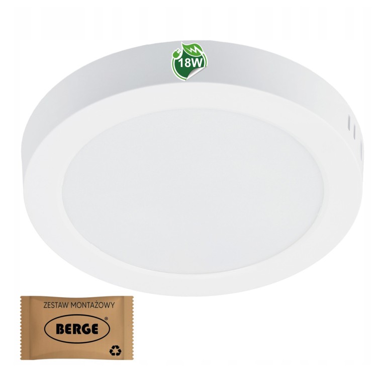 Plafon LED Lampa Sufitowa Natynkowa 18W 1980lm 4000K Biała Okrąg