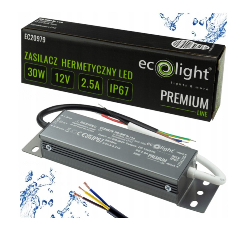 Zasilacz hermetyczny LED 12V 30W IP67 wodoszczelny