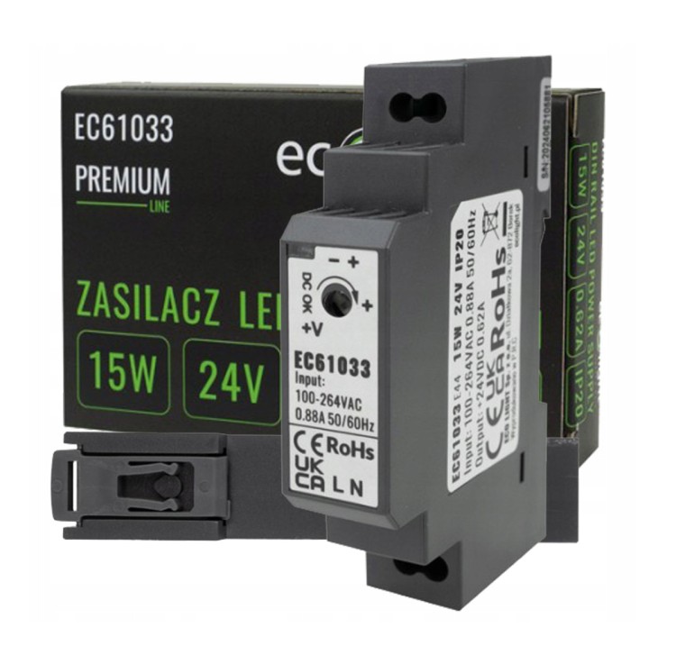 Zasilacz na szynę DIN - 24V 15W 0,62A do taśmy LED IP20 PREMIUM