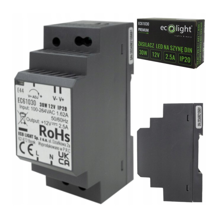 Zasilacz na szynę DIN - 30W 2,5A do taśmy LED IP20 PREMIUM