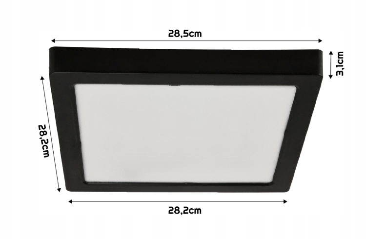 Plafon LED Lampa Sufitowa Natynkowa 24W 2640lm 4000K Czarna Kwadrat