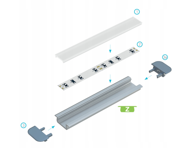 5x Profil LED Srebrny Anodowany 3m 300cm Wpuszczany Aluminiowy Typ Z LUMINES
