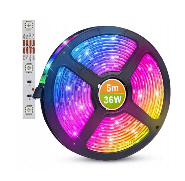 Taśma LED - 12V - 5m - 36W - 150 diód - IP20 - RGB