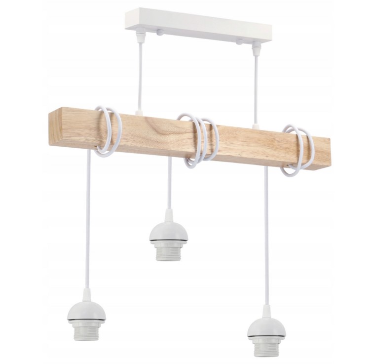 Lampa sufitowa wisząca LED 3xE27 loft drewno regulowane na klosze - biała