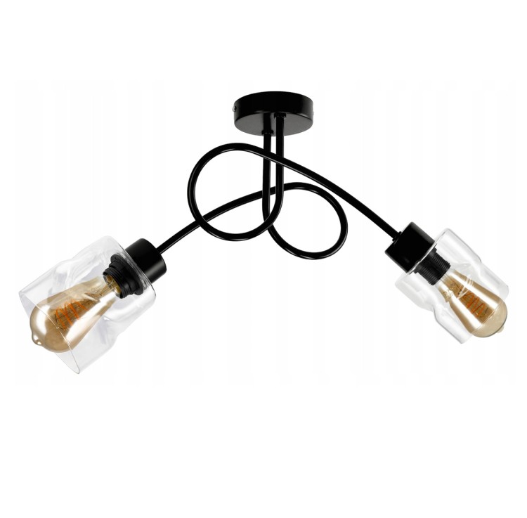 Lampa sufitowa żyrandol LED 2xE27 zwijany szklany kwadrat przeźroczysty