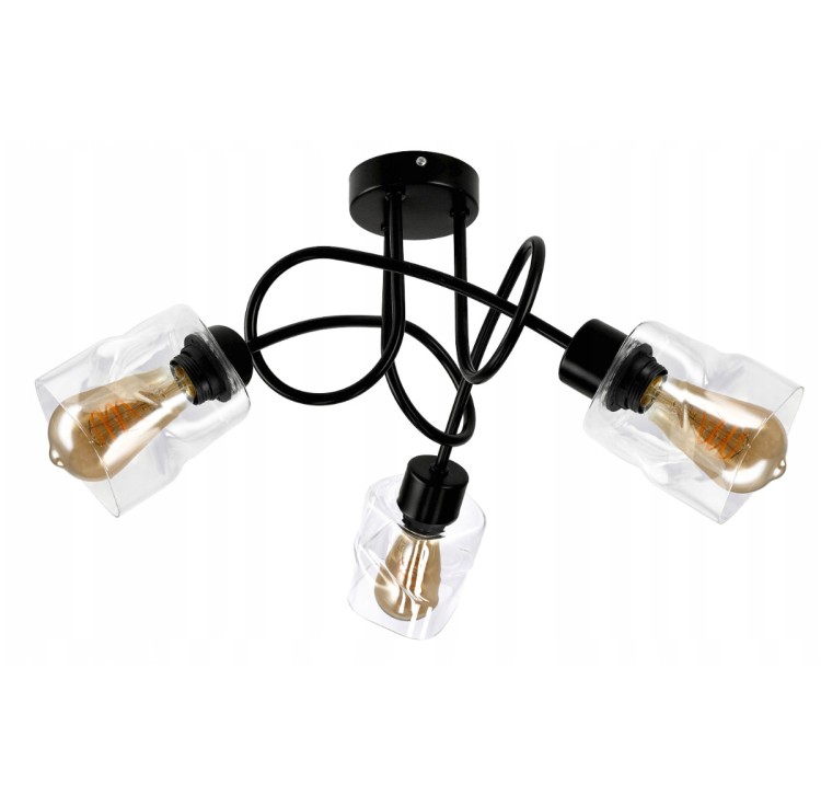 Lampa sufitowa żyrandol LED 3xE27 zwijany szklany kwadrat przeźroczysty