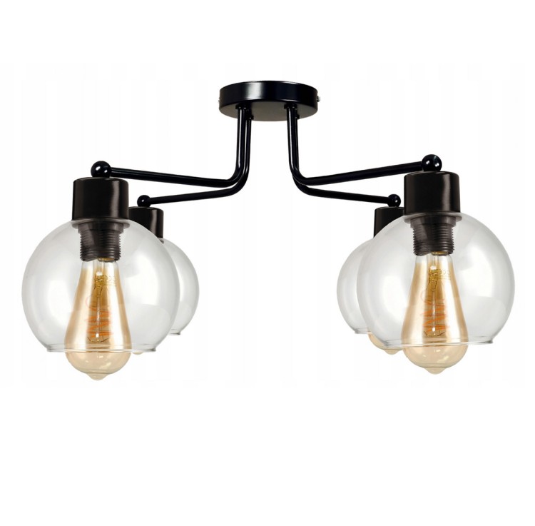Lampa Sufitowa Żyrandol LED 4xE27 Rozłożysta Szklana Kula Przeźroczysta