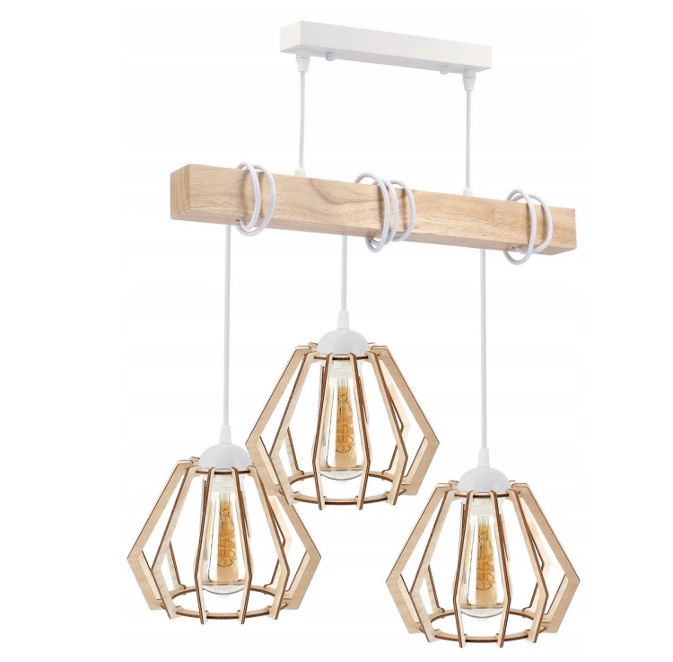 Lampa sufitowa wisząca LED drewniana belka 3xE27 loft brylant drewniany - biała