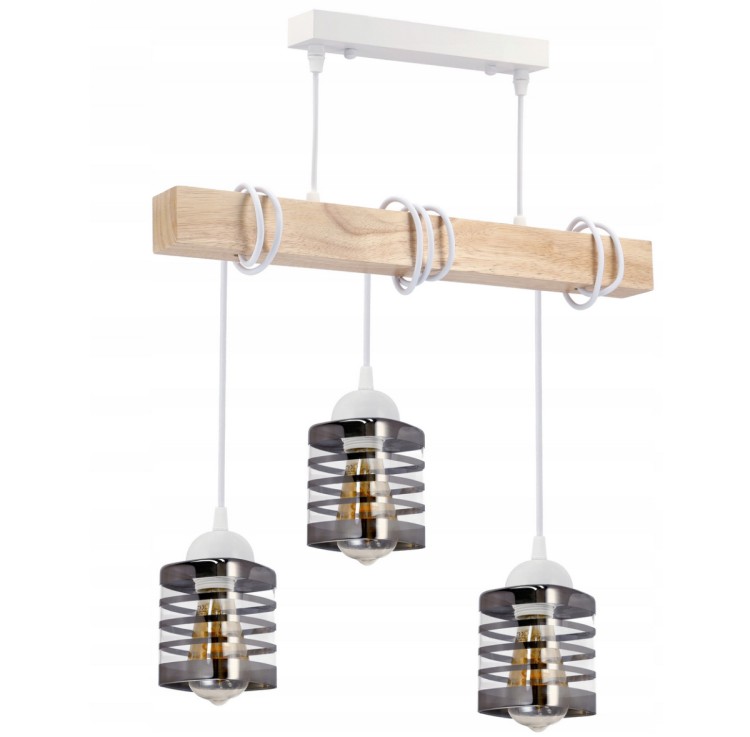 Lampa sufitowa wisząca LED drewniana belka 3xE27 loft paski szklane - biała