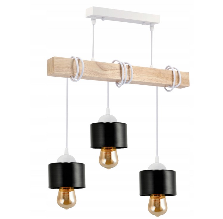 Lampa sufitowa wisząca LED drewniana biała 3xE27 kubek