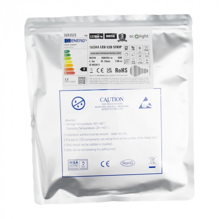 Taśma LED Cyfrowa COB 24V 5m 65W 4000K 1170lm Digital Efekt Płynącej Wody