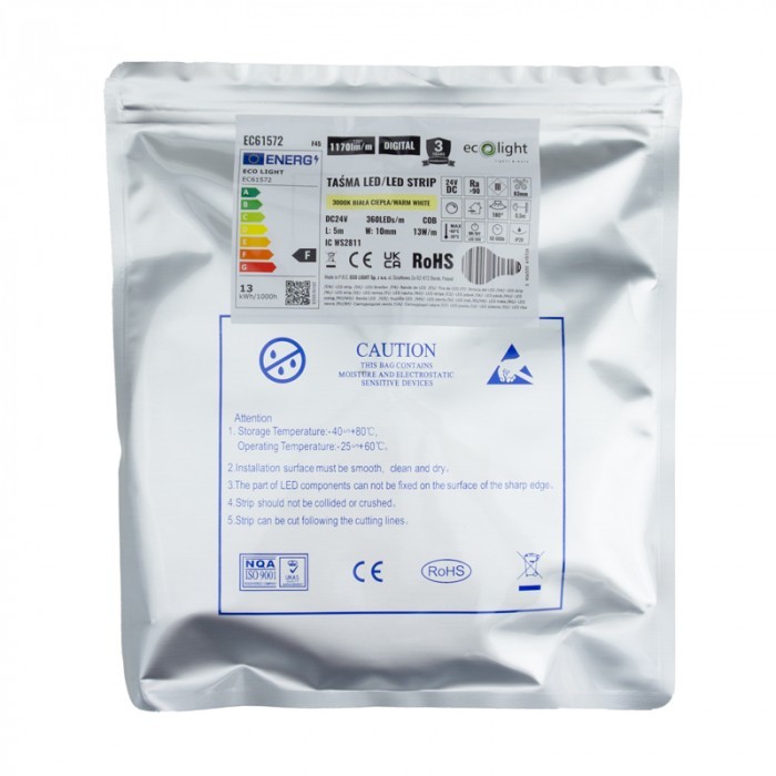 Taśma LED Cyfrowa COB 24V 5m 65W 3000K 1170lm Digital Efekt Płynącej Wody