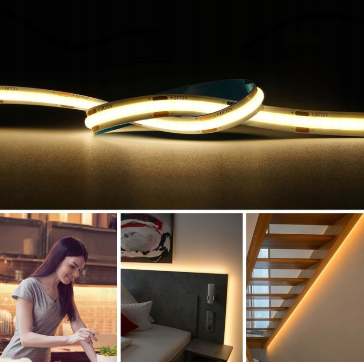 Zestaw Taśma COB LED 12V 5m ZASILACZ 60W PILOT STEROWNIK ŚCIEMNIACZ PODSZAFKOWY