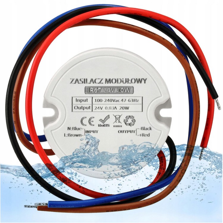 Zasilacz dopuszkowy 24V - 20W - 0,8A - IP67 wodoodporny do taśmy LED