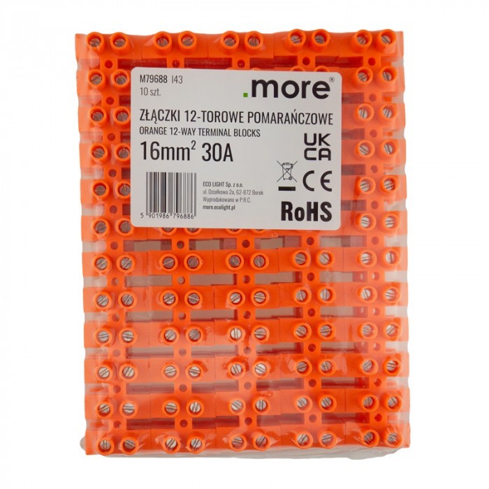 Marka: Ecolight Stan: Nowy EcoLight Złączka Kablowa Zaciskowa Listwa Kostka 12-Torowa 16 mm 1 szt