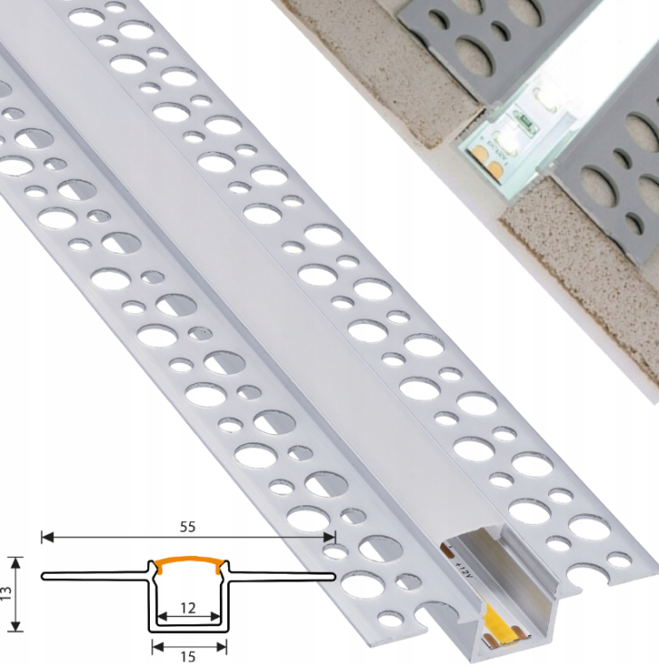 Profil LED Aluminiowy Do Płyt GK Gipsowych 3m Wpuszczany Regips Anodowany