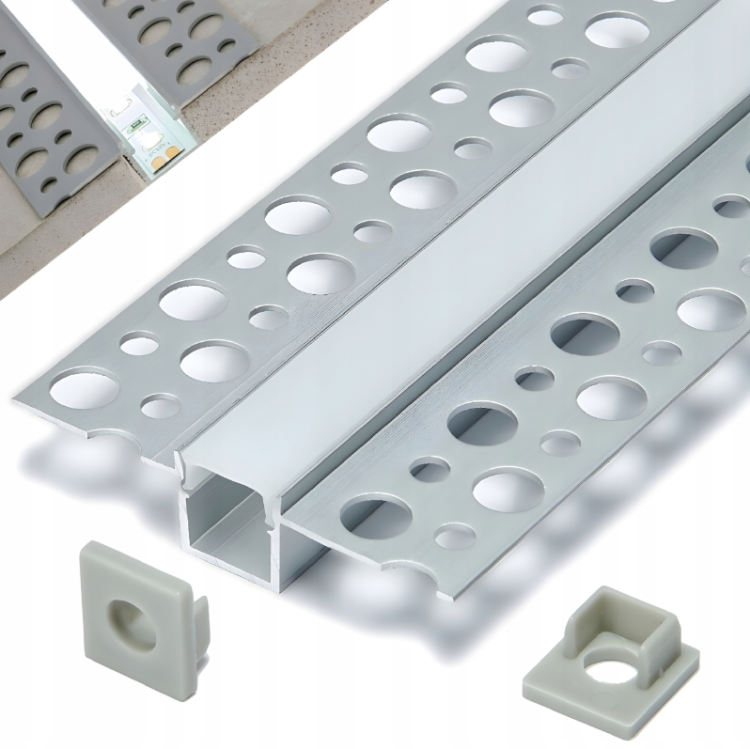 Profil LED Aluminiowy 2m Podtynkowy 12mm Do GK Karton Gips Płytek Zestaw