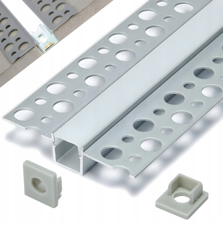 Profil LED Aluminiowy 2m Podtynkowy 12mm Do GK Karton Gips Płytek Zestaw