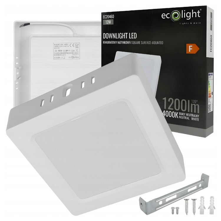 Plafon Lampa Sufitowa LED 12W 1200lm Natynkowa Oprawa Kwadratowa 4000K