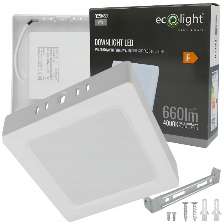 Lampa Natynkowa Sufitowa LED Plafon Kwadratowy 6W 4000K 660lm Neutralna