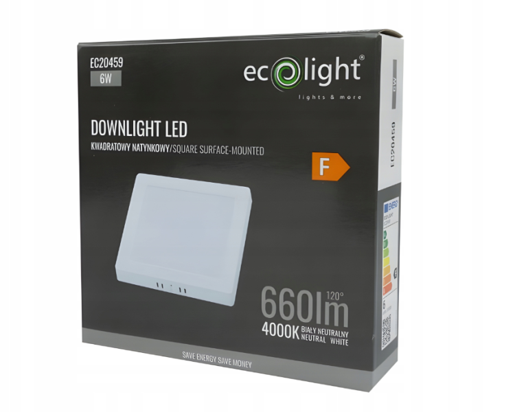 Lampa Natynkowa Sufitowa LED Plafon Kwadratowy 6W 4000K 660lm Neutralna