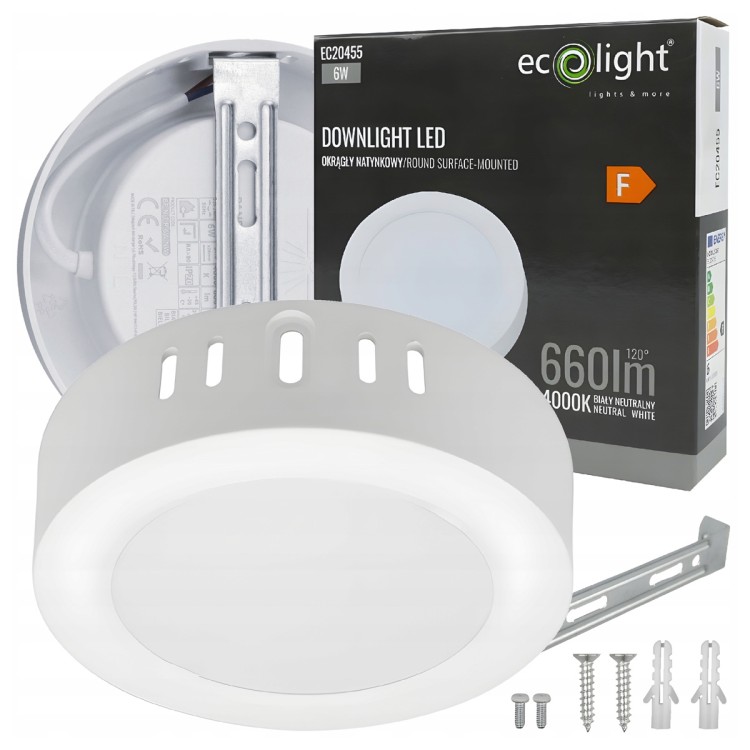 Lampa Sufitowa LED Plafon Natynkowy Okrągły 6W 4000K 660lm Biała Neutralna